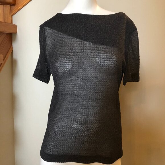 D'ERRICO trend Tops - D'ERRICO Trend Designer Short Sleeve Boat Neck Knit Top Charcoal Grey Sz S
